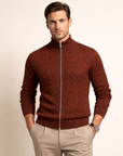 Brown knit cotton zip bomber