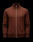 Brown knit cotton zip bomber