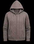 Taupe Cable-Knit Zip Hoodie