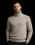 Greige Cashmere Cotton Knit Turtleneck