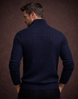 Navy knit cotton zip bomber
