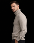 Greige Cashmere Cotton Knit Turtleneck