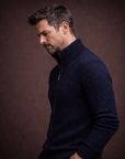Navy knit cotton zip bomber