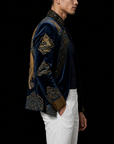 Navy & Golden Imperial Phoenix Velvet Embroidered Jacket