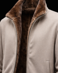 Greige Brown Fur Suede Blouson