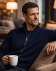 Navy cotton zip bomber By Enantiodromia