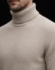 Greige Cashmere Cotton Knit Turtleneck