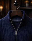 Navy knit cotton zip bomber