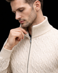 Cream Knit Cotton Zip Bomber By Enantiodromia