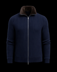Ribbed Navy Wool Zip Cardigan By Enantiodromia