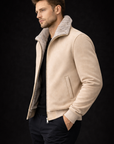 Beige Gray Fur Suede Blouson