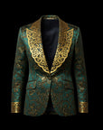 Green & Gold Silk Regal Jacquard Embroidery Blazer