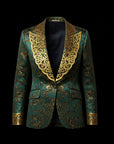 Green & Gold Silk Regal Jacquard Embroidery Blazer By Enantiodromia