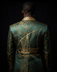 Green & Gold Silk Regal Jacquard Embroidery Blazer