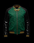 Emerald Green Suede & Crocodile Leather Bomber Jacket