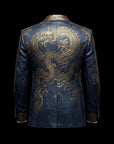 Blue & Gold Leather Embroidery Blazer