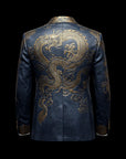 Blue & Gold Leather Embroidery Blazer By Enantiodromia