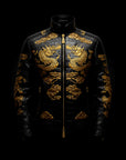 Black & Gold Dragon Embridery Leather Jacket