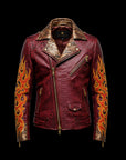 Red Python Embroidered Leather Biker Jacket