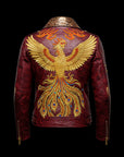 Red Python Embroidered Leather Biker Jacket