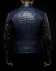 Navy Blue & Silver Crocodile Biker Jacket By Enantiodromia
