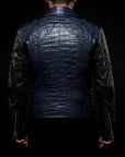 Navy Blue & Silver Crocodile Biker Jacket