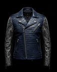 Navy Blue & Silver Crocodile Biker Jacket