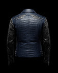 Navy Blue & Silver Crocodile Biker Jacket