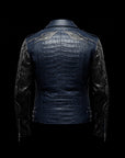 Navy Blue & Silver Crocodile Biker Jacket By Enantiodromia