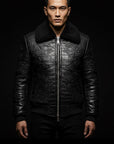 Black Crocodile Leather Obsidian Dragon Shearling Bomber