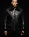 Black Crocodile Leather Obsidian Dragon Shearling Bomber By Enantiodromia
