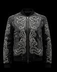 Black Snakeskin Baroque-Embroidered Bomber Jacket