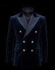 Navy Blue Velvet Embroidered Double-Breasted Blazer