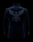 Navy Blue Velvet Embroidered Double-Breasted Blazer By Enantidromia