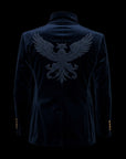 Navy Blue Velvet Embroidered Double-Breasted Blazer