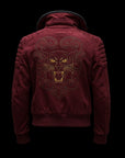 Burgundy Suede Embroidered Panther Bomber Jacket