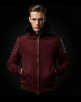 Burgundy Suede Embroidered Panther Bomber Jacket By Enantiodromia