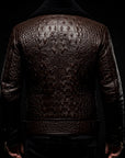 Brown Crocodile and Shearling Flight Jacket By Enantiodromia