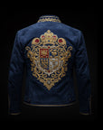Dark Blue Regal Crest Embroidery Suede Jacket