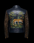 Dark Blue & Brown Crocodile Python Biker Jacket