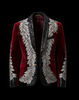 Red Leather Velvet Embroidery Jacket By Enantiodromia