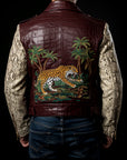 Dark Red & Beige Crocodile Python Biker Jacket