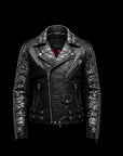 Black Python Leather Skull Embossed Biker Jacket