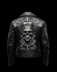 Black Python Leather Skull Embossed Biker Jacket