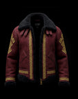 Burgundy Embroidery Aviator Jacket
