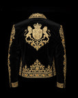Black and Gold Embroidered Baroque Biker Jacket By Enantiodromia