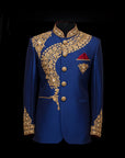 Royal Blue Velvet Embroidered Bandhgala Jacket
