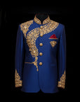 Royal Blue Velvet Embroidered Bandhgala Jacket By Enantiodromia