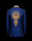 Royal Blue Velvet Embroidered Bandhgala Jacket By Enantiodromia