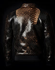 Black and Gold Python-Print Leather Bomber Jacket
